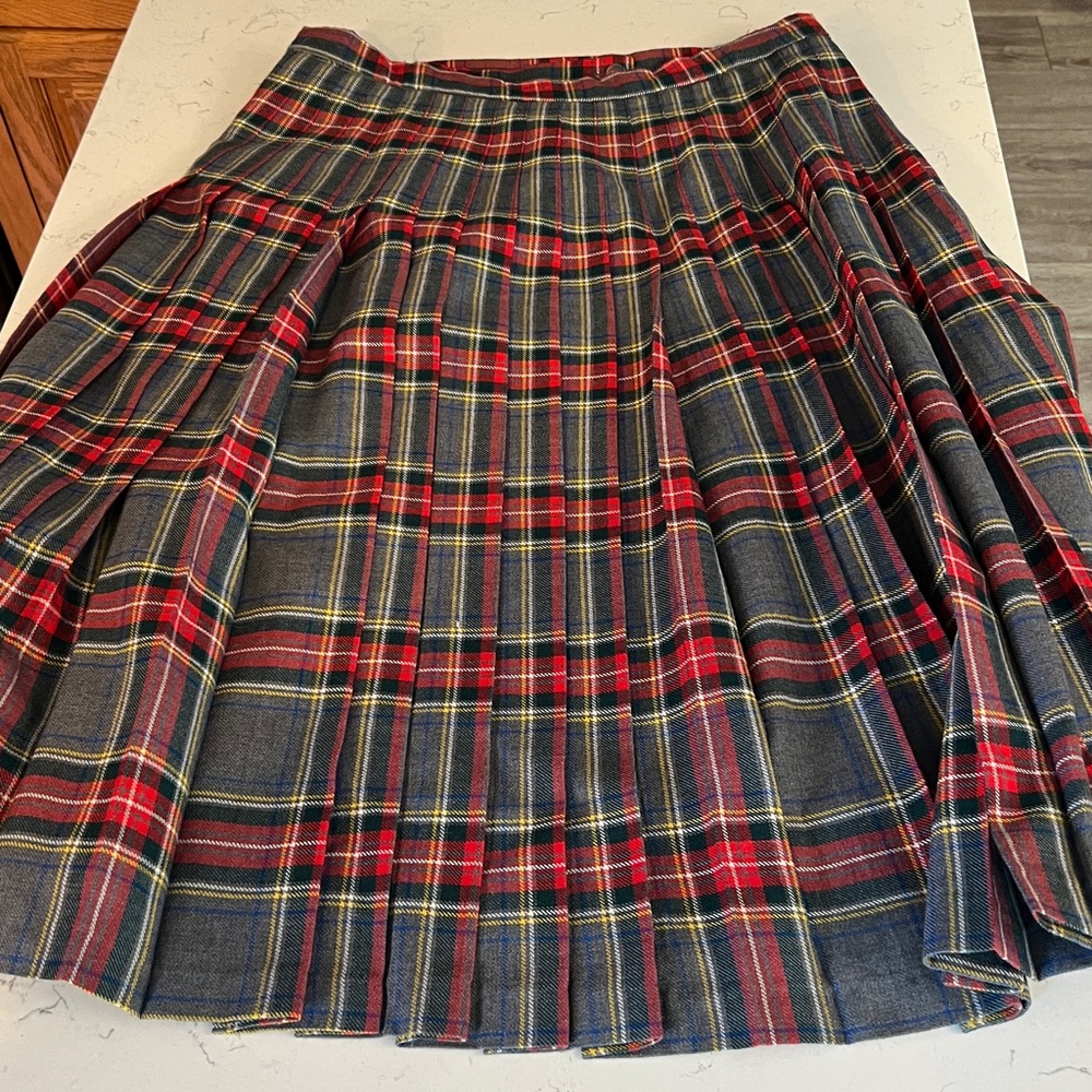 Plaid Pleated Skirt in Red and Gray